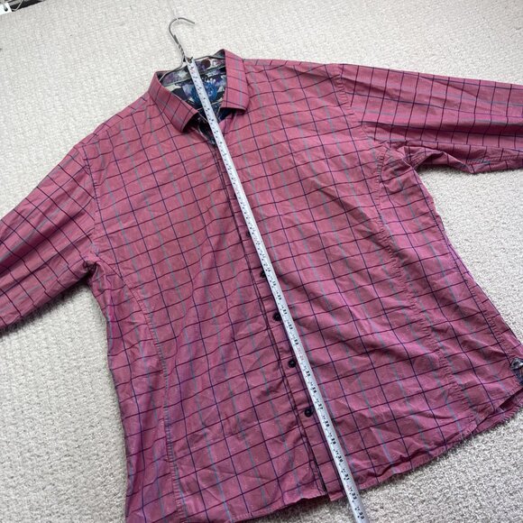 Au Noir Pink Dress Button Down Shirt Geometric Grid Watercolor Design Men Sz 7 - Picture 10 of 15